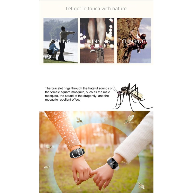 Ultrasonic Mosquito Bracelet USB Rechargeable with Watch