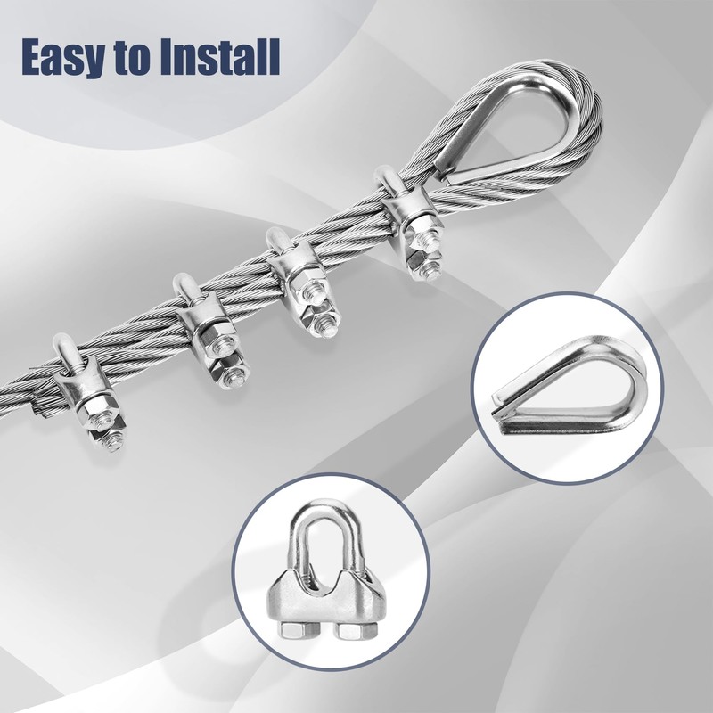 1/4" Thickened Stainless Steel Cable, 50ft Wire Rope, 7x19 Strands