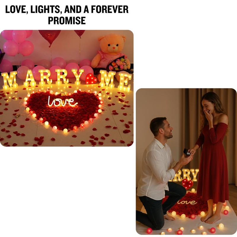 LED Marry Me Light Up Letters with Rose Petals, Love