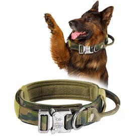 Kokila Collar de Perro con Hebilla de Metal, Collar de Nailon Táctico Ajustable con Asa de Control para Perros Al Aire Libre Entrenamiento, Grandes, Camuflaje, L
