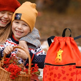 Ryushoyo Children Boy Girl Dog Print Drawstring Backpack Outdoor Casaul Portable Shoulder Bag Swim Gymsack Sack Pack Grey