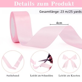 Gift Ribbon Pink 40 mm Satin Ribbon 23 Metres Ribbon Pink for Gift Wrapping Silk Ribbon Pink Gift Ribbons for Bouquets Fabric Ribbon for Baby Party Decoration Satin Ribbons
