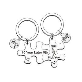 QMVMV 10 Year Wedding Anniversary Keyring Gifts for Her Him Husband Wife 10th Anniversary Gifs for Men Women from Wifey Hubby Boyfriend Girlfriend