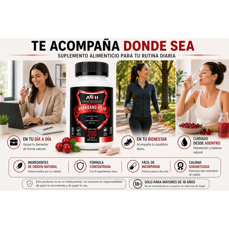 Suplemento Arándano Rojo 200 Cápsulas 500mg A4h Armor For He