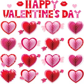 3D Valentine's Heart Honeycomb Bulletin Board Set Happy Valentine's Day Classroom Decoration Red Pink Heart Cutouts Bulletin Border Wall Decors for School Classroom Chalkboard Valentine’s Day Supplies