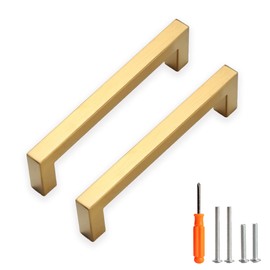 Redunest Cabinet Pulls Gold Cabinet Handles Square Drawer Pulls, 40 Pack 5 Inch Stainless Steel Kitchen Door Cupboard Cabinet Handles, Drawer Hardware Handles, 128mm Hole Centers