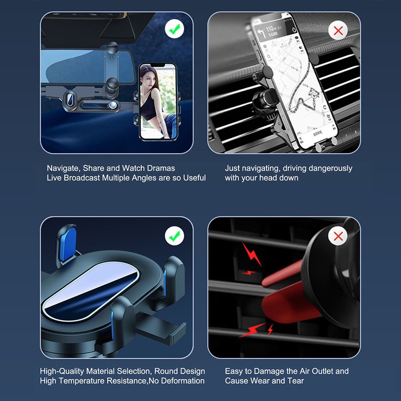 Rearview Mirror Car Phone Holder 360° Rotatable and Retractable Adjustable