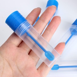 TOTSUN 20Pcs Stool Containers Sample 15 ML Plastic Test Tube Cups with Spoon Stool Specimen Cup Blue Cap Cryogenic Test Tube Urine Cups for Laboratory Medical Use School Educational(Blue)