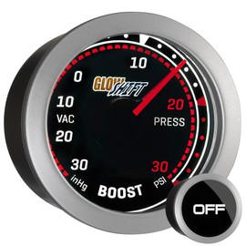 GlowShift Tinted Series 30 PSI Boost/Vacuum Gauge Kit - Includes Mechanical Hose & T-Fitting - White LED Backlit - Smoked Lens - for Car & Truck - 2-1/16" 52mm