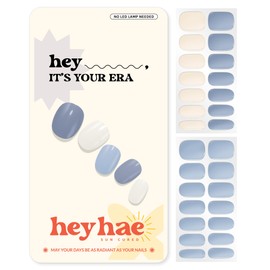 Heyhae Semi Cured Gel Nail Strips | Sun Cured Gel Nail Wraps No LED Lamp Needed Easy Apply & Remove | Includes 28 strips, 1 Prep Pad, 1 Nail File & 1 Wooden Stick - Hey, It's Your Era