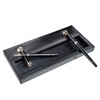 Dacasso Black Leather Double Gold Accents Pen Stand