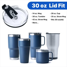 Diumepo Tumbler Lids for 30 oz YETI Rambler, 2 Pack Spill-proof Lids, Covers for 30 Ounce Tumbler 3.73 inces Diameter(Black)