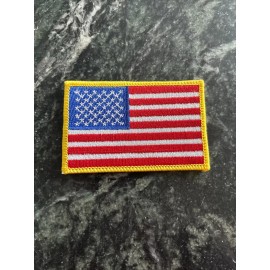 American Flag Iron On Patch 3.5” Logo Yellow Trim USA US Stars Stripes Jacket
