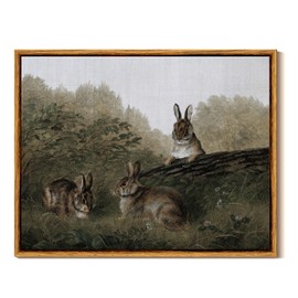 InSimSea Framed Canvas Print Wall Art with Holder Three Easter Rabbits with Vintage Wall Art Decor Animal Landscape Oil Painting Colorful Multicolor for Living Room Bedroom Office Wall Decor - 11x14in