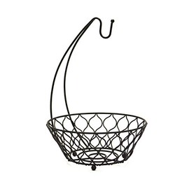 AQ Modern Wire Fruit/Produce Tree Basket with Banana or Grape Hook Hanger, Kitchen Centerpiece Stand - Matte Black