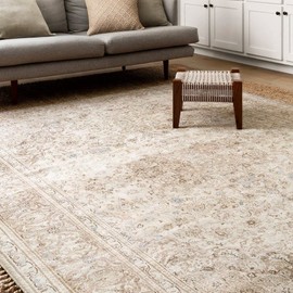 1 Piece Brown Rug 2 6" x 7 6" Size 0.25-0.5 inch Pile Height Rectangular Shape Polyester, Cotton Material Fluffy | Extra Soft Floral and Medallion Pattern Shabby Chic Style Machine-Made Taupe Shade