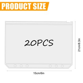 Pack of 20 A5 Binder Bags, Binder A5, Folder Pockets A5 Binder 6 Hole A5 Folder with Zip A5 Folder 6 Rings Ring Binder A5 with Stickers for A5 Notebooks Files Documents Cards