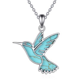 AXOMY Hummingbird Necklaces Abalone Shell 925 Sterling Silver Humming Bird Pendant Necklace Hummingbird Jewelry Gifts for Women Mom Hummingbirds Lovers (Turquoise)