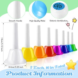16 Pcs 8 Note Diatonic Metal Hand Bells for Kids Christmas Gift Musical Instruments Baby Kids Music Toys Set Colorful Hand Percussion Bells for Toddlers Children Adults Family School Church Classroom