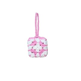 Handmade Crochet Earbuds Case Cover, Pattern Design with Strap, White and Green/Pink/Blue/Red/Black/Baby Pink/Butter Yellow/Turquoise. (Baby Pink)