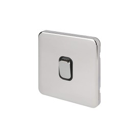 Schneider Electric Lisse Screwless Deco - Single Intermediate Light Switch, 10AX, GGBL1014BPC, Polished Chrome with Black Insert, Standard