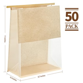 Ohuimrt 50 PCS Paper Bread Bags for Homemade Breads, 8.7 x 4.3 x 11 Inches Kraft Bakery Bags with Tin Tie Tab Lock Sourdough Bread Bags with Window Baked Foods Packaging Storage