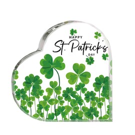 St Patricks Day Acrylic Sign Happy St Patrick's Day Gifts Home Office Table Top Decor Heart Centerpiece Decorations for Desk Dresser Shelf Coffee Bar Mantle Windowsill Shamrock