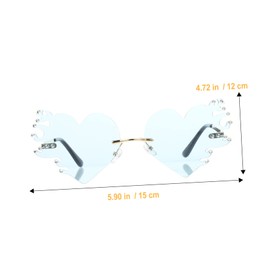 Healeved Heart Shaped Decorative Flame Glasses Rimless Personality Sunglasses for Festivals Parties Photography Props Unique Chic Design for Adults