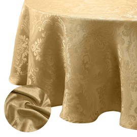 Elrene Home Fashions Caiden Elegance Damask Tablecloth, 60" x 84" Oval, Gold