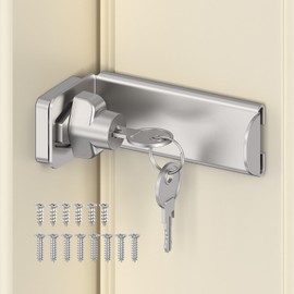 StickNGo 90 Degree Sliding Door Lock, Security Right Angle Hasp Latch Lock, Gate Latch Fit for Barn, Garden, Fence, Patio (Silver, 3.3 in with Key-1 Pc)