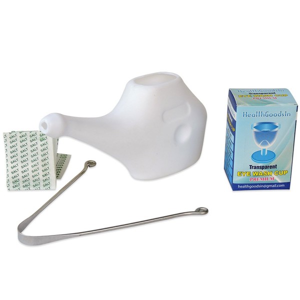 HealthGoodsIn - Personal Cleansing Kit Includes Traveler’s Neti Pot and Tongue Cleaner with Eyewash Cup