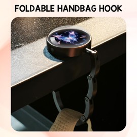 YAZMEEN Butterfly Foldable Purse Hook for Table, Glowing Blue Pink Butterflies, Women's Handbag Hanger Holder, Portable Purse Table Hanger, Funny Desk Hook Gifts for Women Mom Wife Sister Friend BFF