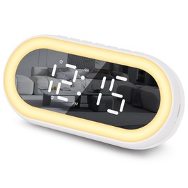 LED Digital Alarm Clock for Bedrooms,Alarm Clocks bedside with 4-Level Nightlight Brightness, Super Loud Dual Alarms, USB Port, Power-Off Memory,12/24h,Temp,Snooze, Desk Clock for Adult Kid (White)