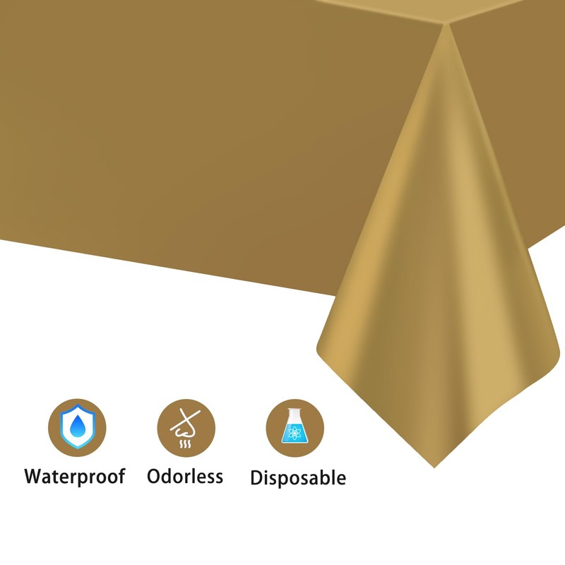 Kopokita 2PCS Gold Plastic Tablecloths 54 x 108 Inch, Disposable