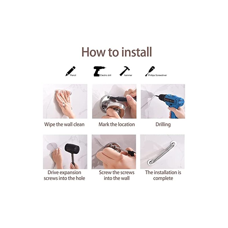 12inch/30cm Anti Slip Shower Wall Grab Bar Handle, Knurled Stainless