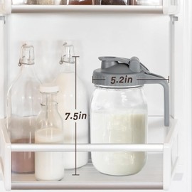 Breast Milk Pitcher, Mason Jar 32 oz, Heavy Duty Wide Mouth Jar with Flip Cap Lid and Pour Spout - Airtight Seal for Freshness and Convenience - Great for Cold Beverages, and Home Entertaining