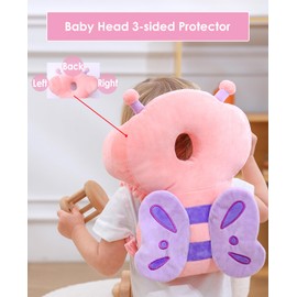 JunNeng Baby Walker 3-Sided Head Protector Backpack Wear, Toddler Head Protection Safety Pad, Pink Butterfly
