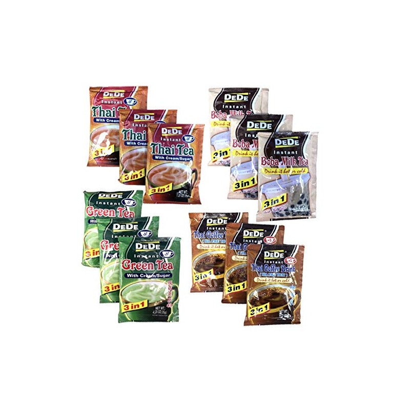 Dede Instant Tea Samplers (12. pcs) 3-in-1 Powder Thai Tea