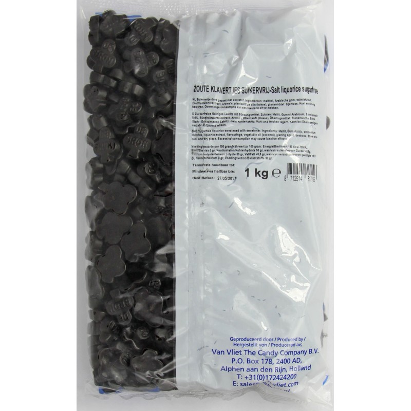 deBron Sugar Free Salty Licorice Clovers (Klavertjes) 2.2 lbs
