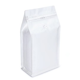 White Kraft Paper Stand Up Coffee Bag/Flat Bottom Coffee Pouch with One Way Degassing Valve and Reusable Side Zipper(Pull Tab to Open) (16oz, 1lb, 50 Pieces)