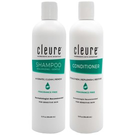 Cleure Shampoo and Conditioner Set Sulfate Free, Fragrance Free for Sensitive Skin - Volumizing Shampoo & Hydrating Conditioner (12 Oz each, Pack of 2)