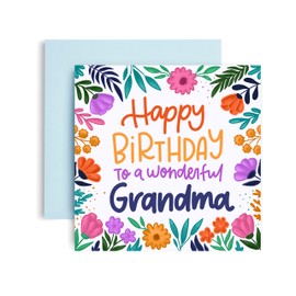 Huxters Grandma Birthday Card - Floral Print with Vivid Colors - Recyclable Envelope Included - 148 x 148mm