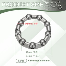 YELARXI Bike Ball Bearings, Bicycle Crank Bearing Retainer Stainless Steel Caged Wheel #2-Fitting for (MTB Bike Crank-Bottom Bracket-Frame Bearing Repair) 1/4" x 7 Balls & 6 Pack & Silver