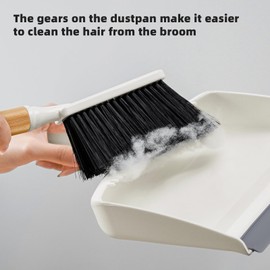 SUBEKYU Dustpan and Brush Set with Bamboo Handle, Hand Mini Broom and Dustpan Set, Small Broom and Dustpan Set for Kitchen/Desktops/Bedroom, White, 1 Set