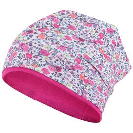 Smarilla Girls' Hat Transition Hat Beanie Flowers Spring Autumn Cotton, Light grey/pink
