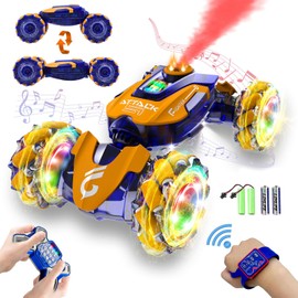 NESTALK Gesture Sensing RC Stunt Car Toys for Boys 6-12 Years Old, 2.4GHz Hand Controlled Cars with Light & Music & Spray 360° Rotation 4WD, Cool Birthday Gifts for Kids Aged 6 7 8 9 10 11 12 yr