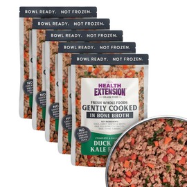 Health Extension Gently Cooked Duck & Kale Recipe Dog Food, (9 oz, 255 g) – Bowl Ready with Bone Broth, Omega-3s & Superfoods for All Life Stages (Case of 5 Pouches)