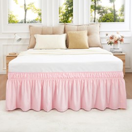 Vocander Pink Full Size Bed Skirt 14 Inch Drop, Elastic Wrap Around Dust Ruffle Bed Skirting Easy to Install, Adjustable Tailored Bedskirts Fade & Wrinkle Resistant