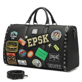 DMSHY Fashion style 47L Large capacity Travel duffel Bag Men's and Women's Sports Bag,Alphabet Embroidery Craft Aircraft Anti theft Tote Weekend Bag, Waterproof Exercise Overnight Travel Gym bag