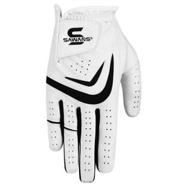 SAWANS Golf Glove Men Left Hand Right Non-Slip Leather All Weather Soft Durable Comfortable Flexible Wear Golf Performance (White, S, Right Hand)
